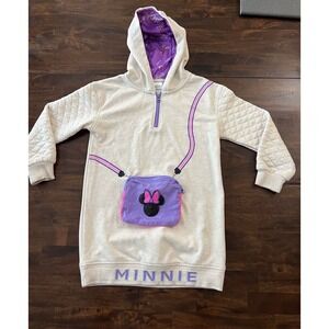 Disney Minnie Mouse Hoodie Girls Size L 10/12‎ with Purse Cream Purple